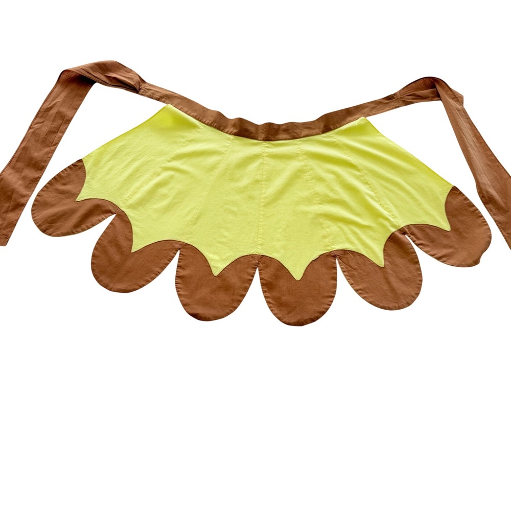 Handmade Half Apron Women One Size Yellow Brown Scalloped Petal Retro
